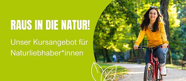 Dekoratives Bild, Frau fährt ein rotes Fahrrad durch den Wald im Frühling 